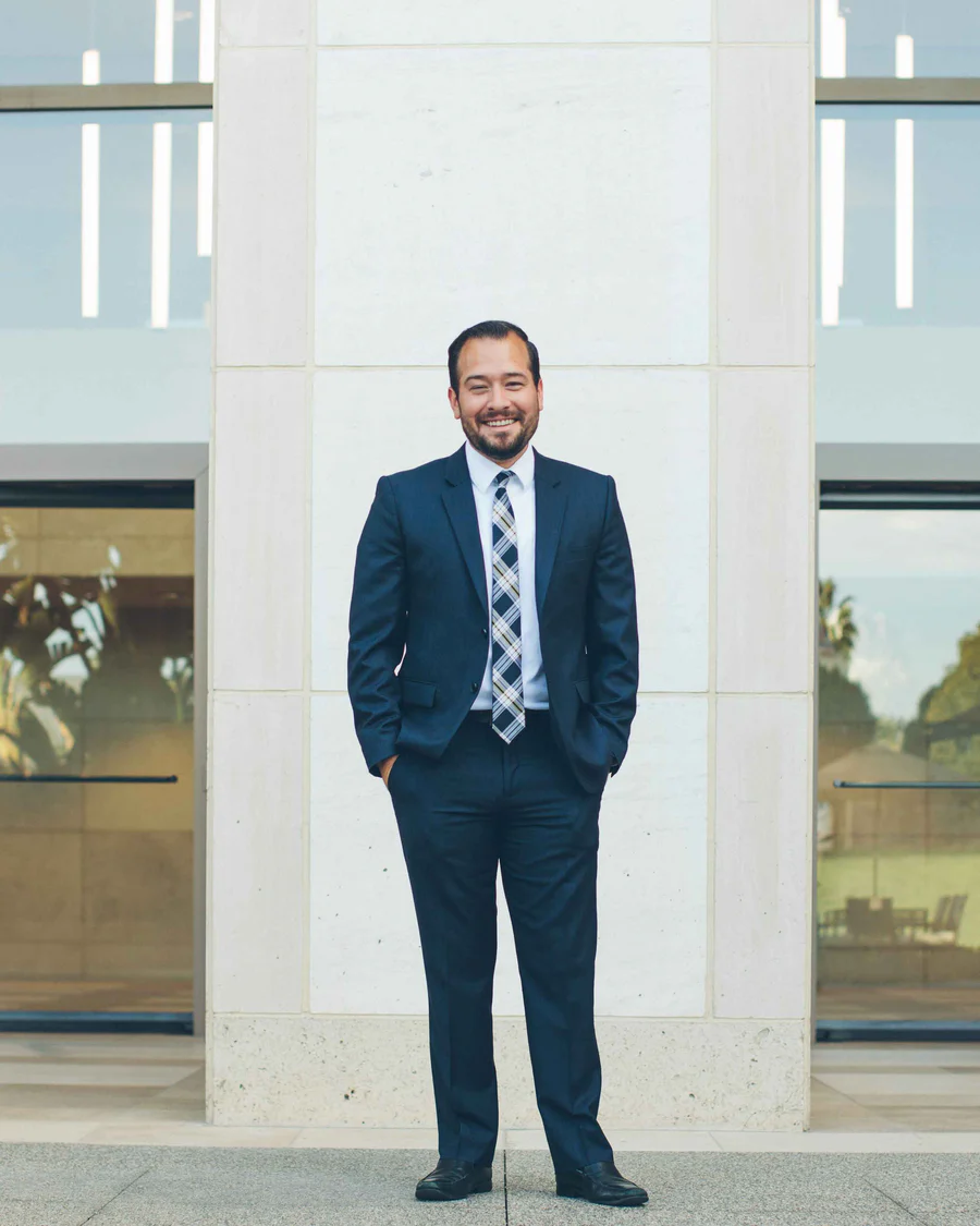 Jesse Melendrez outside an office building
